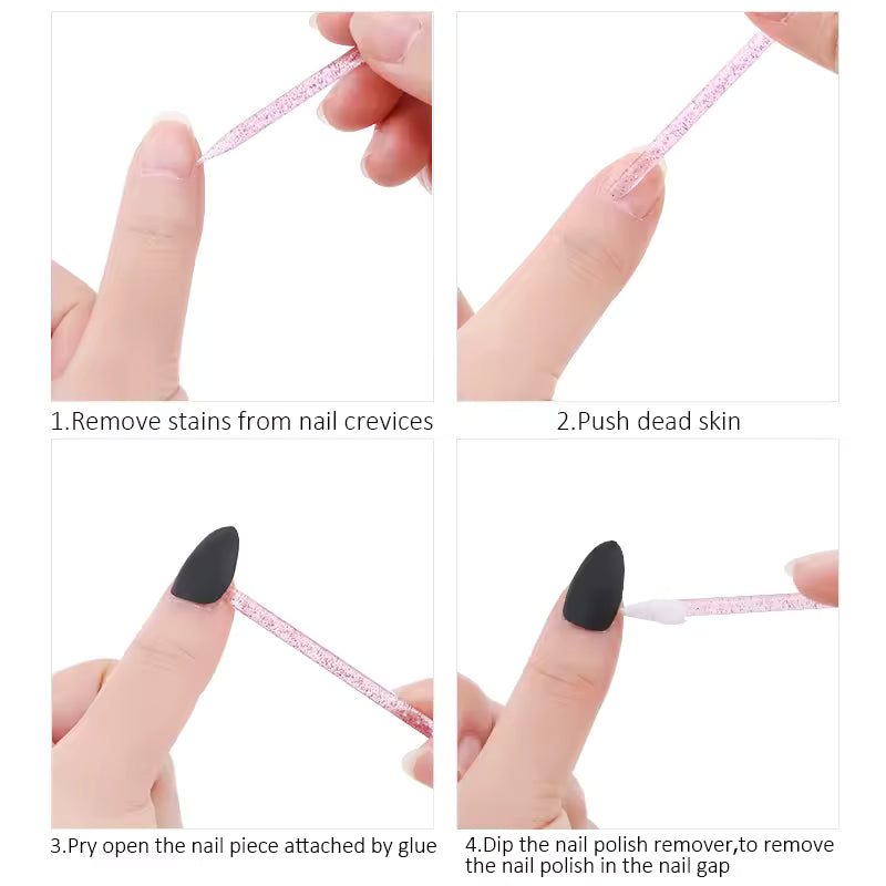 Reusable Double-Ended Crystal Cuticle Pusher Sticks