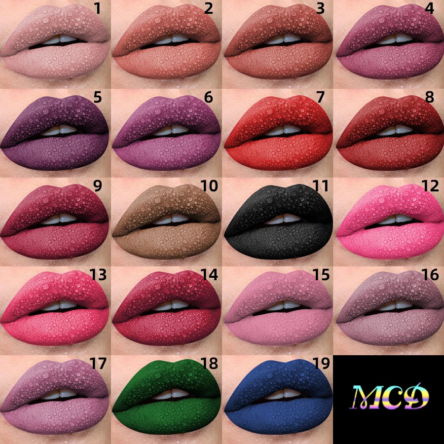 19-Color Matte Velvet Liquid Lipstick